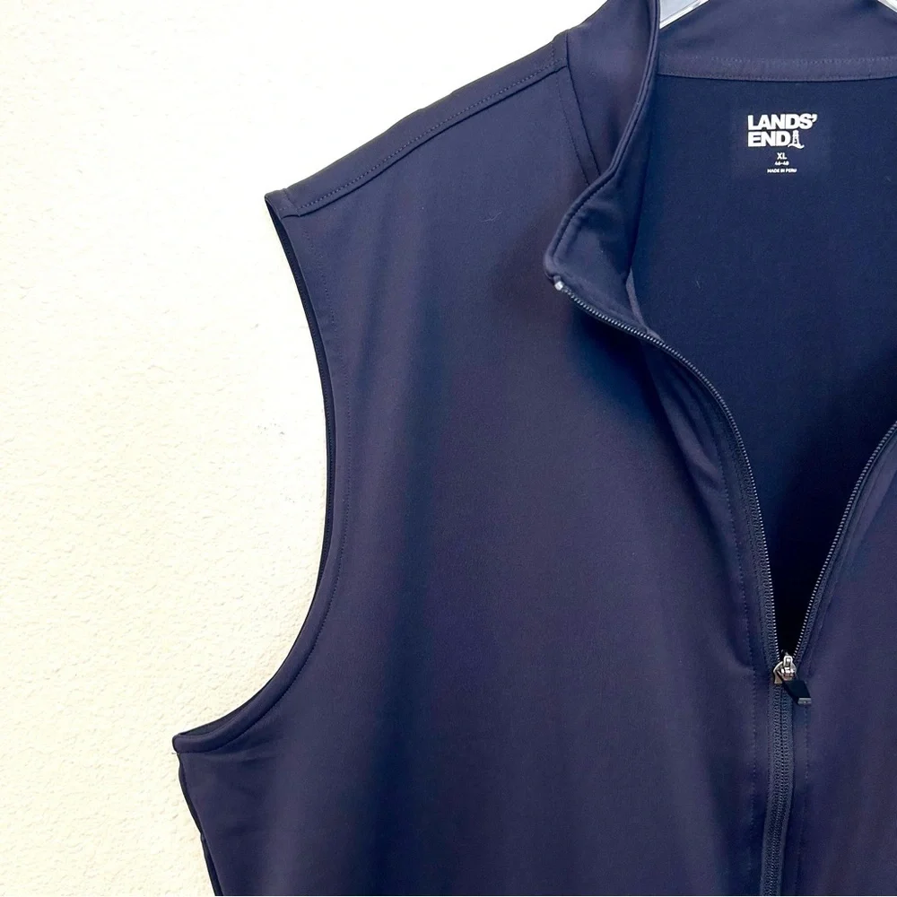 Lands End Rapid Dry Sporty Zip Vest Jacket Dadcore Layer Navy Blue Size XL